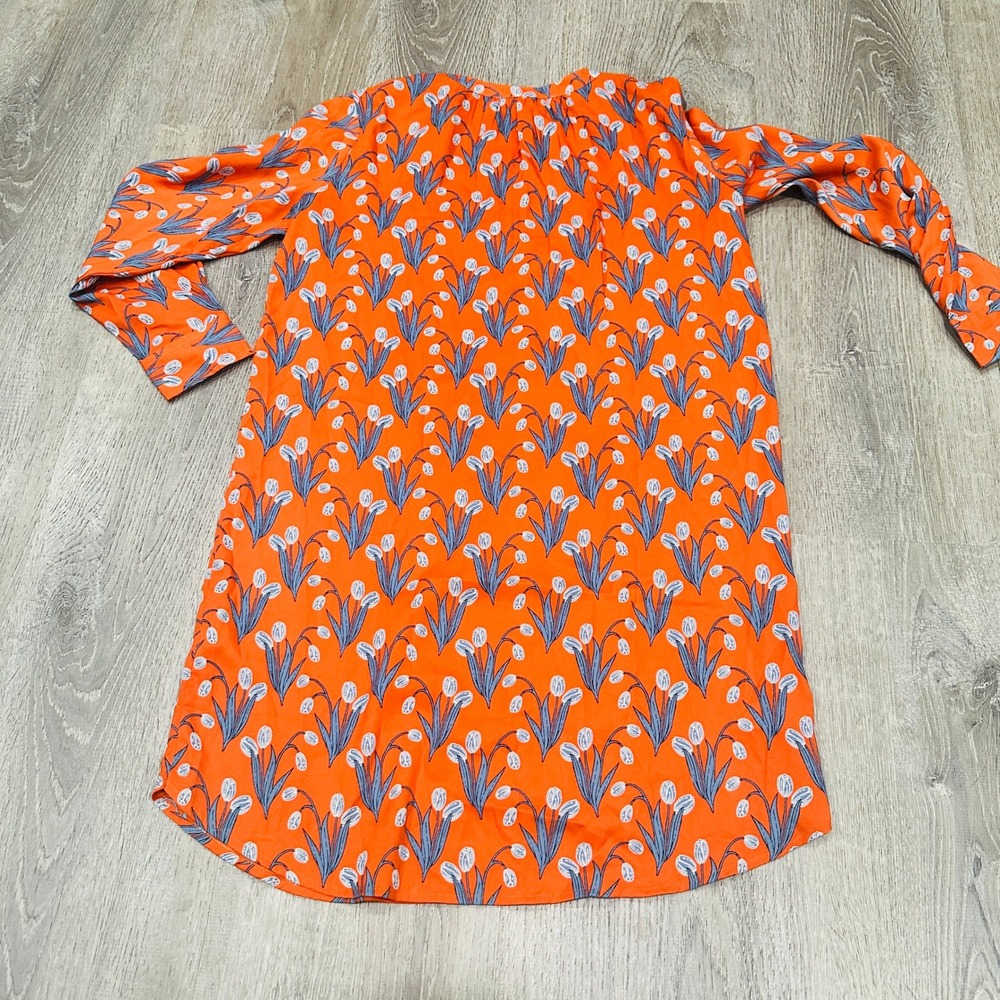 Loft Dress Petites XS Orange Floral Tulip Shirt Dress Long Sleeve Tie Waist XSP - Picture 15 of 16